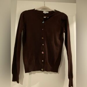 QUEENSPARK  Chocolate Cardigan with Colorful Floral Buttons